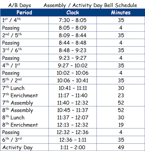Assembly/Activity Day Schedule