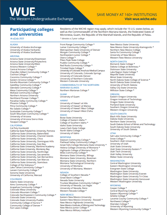 College and Career Center / Western Undergraduate Exchange Program (WUE)