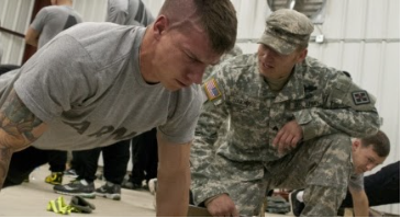 A military cadet doing pushups