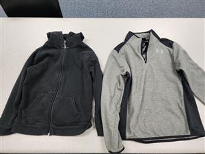 black zip up, gray and black under armour
