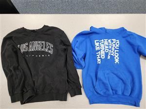 black los angeles long sleeve, blue sweatshirt